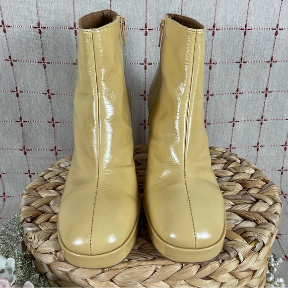 MIISTA Patent Leather Platform Ankle Boots EU 36 US 5.5 Yellow Patent Booties - Picture 3 of 9